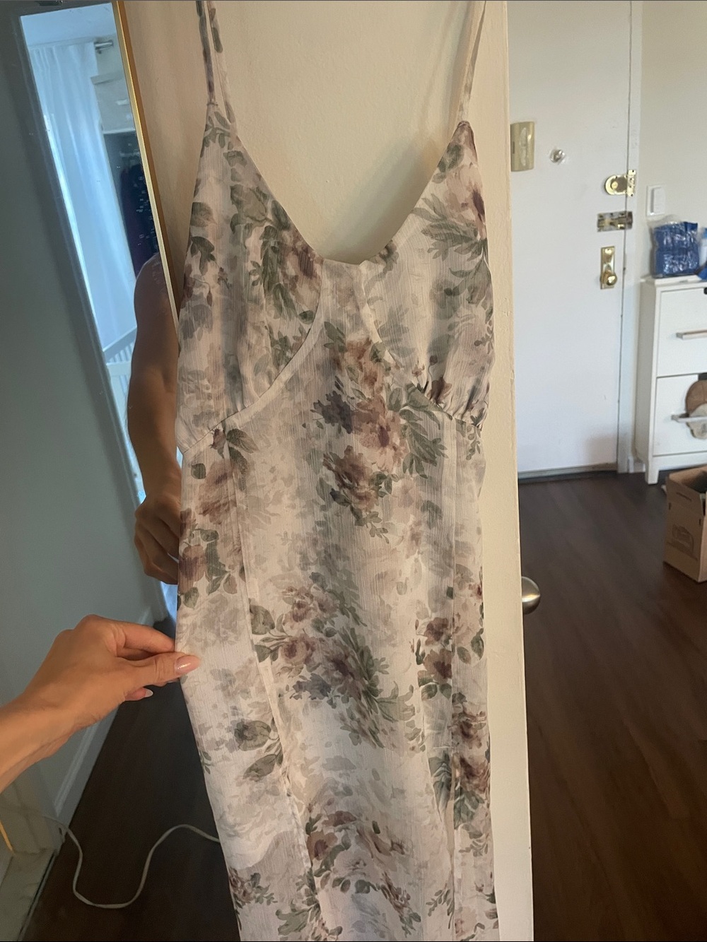 For Love & Lemons Floral Maxi Slip Dress in Off-White with Sage and Mauve